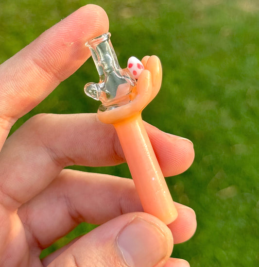 “Hand-Off High” with red yoshi egg attachment Glass Tip (Made To Order)